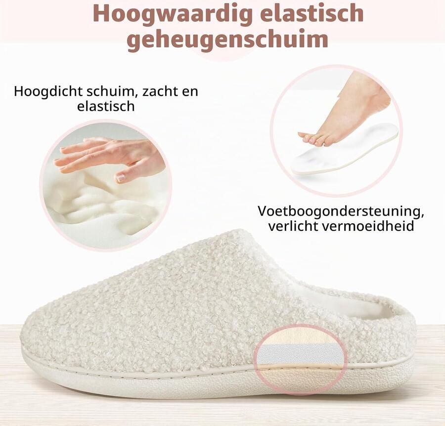 Pantoffels Memory Foam Winter Warme Instap Huisschoenen met Pluche Voering & Antislip Rubberzolen voor Binnen en Buitengebruik