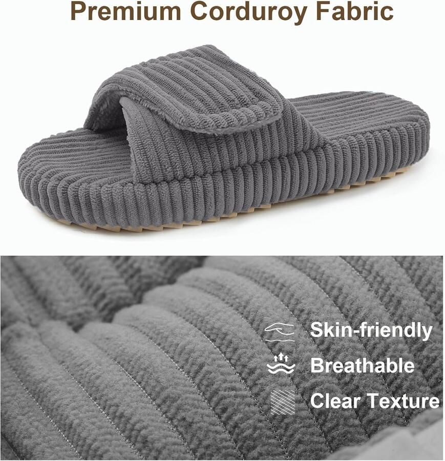 Pantoffels Open Teen Corduroy Ajusteerbare Slides met Memory Foam Antislip Comfortabel Zacht