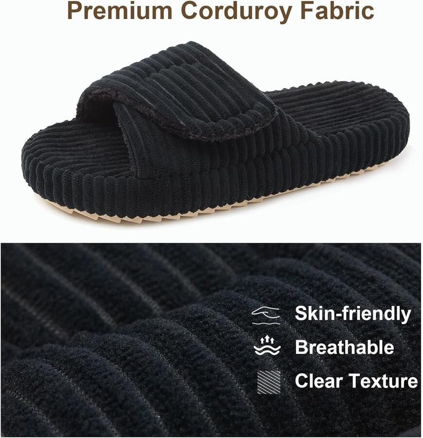 Pantoffels Open Teen Corduroy Ajusteerbare Slides met Memory Foam Antislip Comfortabel Zacht