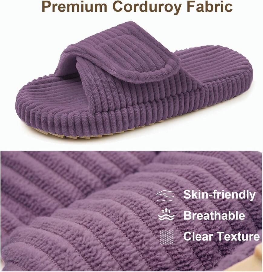 Pantoffels Open Teen Corduroy Ajusteerbare Slides met Memory Foam Antislip Comfortabel Zacht