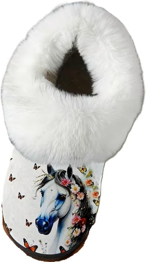Pantoffels paard bloe vlinders fleece pluche sloffen huisschoenen