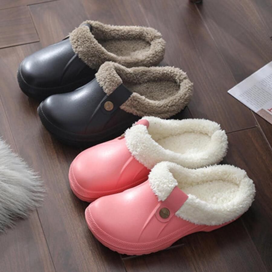 Pantoffels Pluche Voering Anti-slip 1 paar voor en Zwart