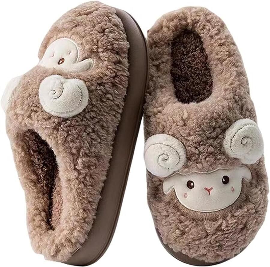 Pantoffels Schattige pantoffels met schapenvachtprint Unisex Zachte en pluizige pluche voering Binnenzool van traagschuim Dikke zool Comfortabel en ade d Geschikt voor