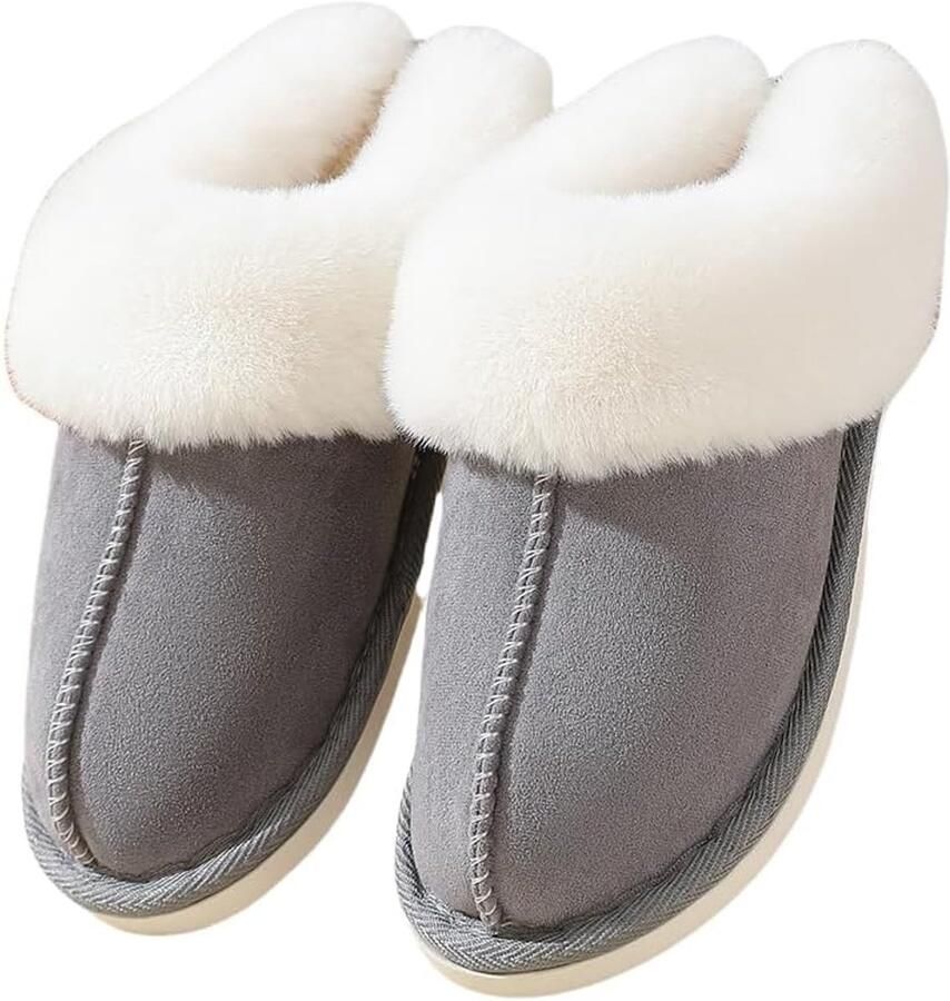 Pantoffels Unisex Winter Pluche warme pantoffels Antislip platte pantoffels Grijs