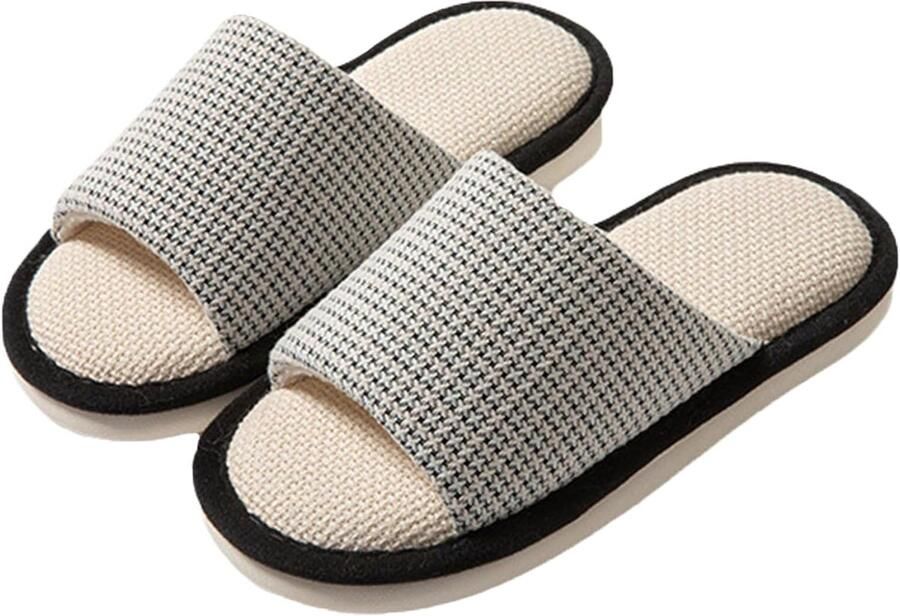 Pantoffels van katoenen linnen voor dames comfortabele pantoffels van zacht katoen antislip pantoffels voor binnenshuis Zwart 38 39