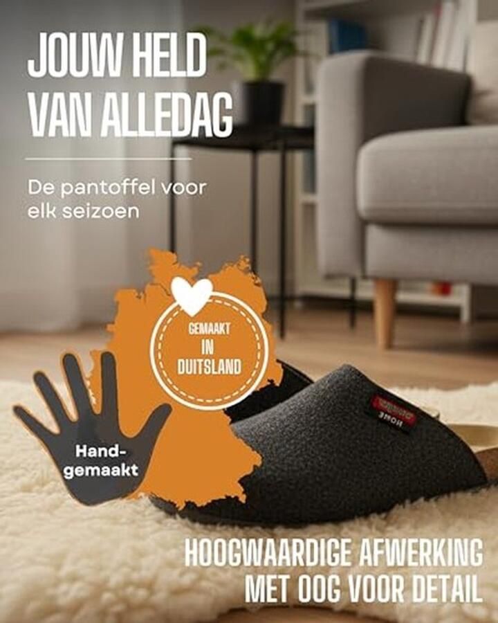 Pantoffels van Organisch Vilt met ABS Zool