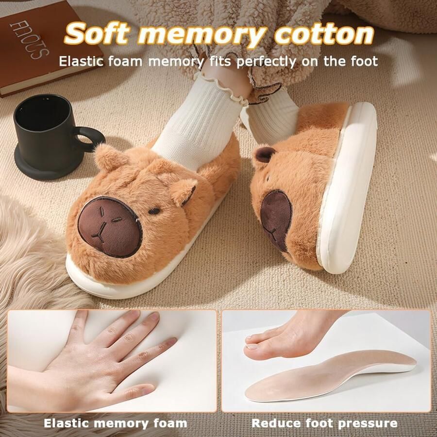 Pantoffels van pluche katoenen pantoffels Capybara pluche pantoffels behaaglijke dierenpantoffels antislip en warm wollige winterpantoffels voor kinderen en volwassenen