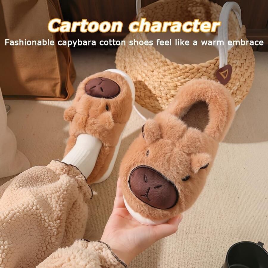 Pantoffels van pluche katoenen pantoffels Capybara pluche pantoffels behaaglijke dierenpantoffels antislip en warm wollige winterpantoffels voor kinderen en volwassenen