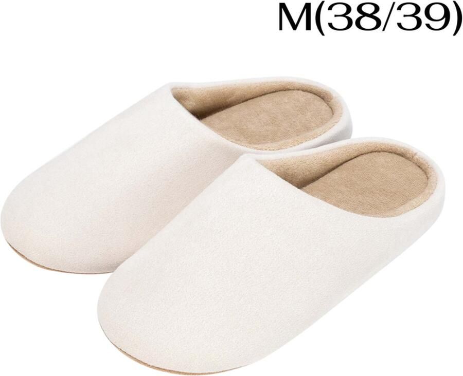 Pantoffels van traagschuim dikke en zachte voering geruisloze zool unisex gebroken wit maat M past