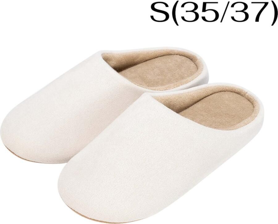 Pantoffels van traagschuim dikke en zachte voering geruisloze zool unisex gebroken wit maat S geschikt voor