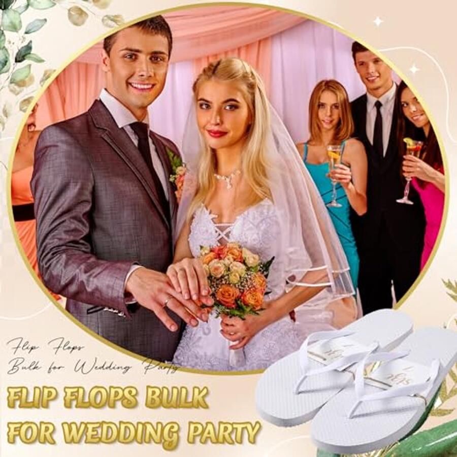 Pantoffels voor Bruiloftsgasten Decoratieve Maatkaarten en Touwen Inclusief 6 Paar Witte Slippers in 3 Maten