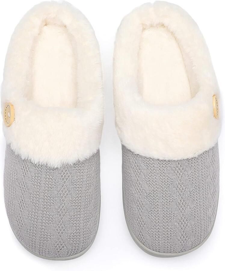 Pantoffels voor dames comfortabel traagschuim pluche slaapkamer imitatiebont gevoerd gebreide warme pantoffels slip-on lichte schoenen binnen en buiten anti-slip rubberen zool