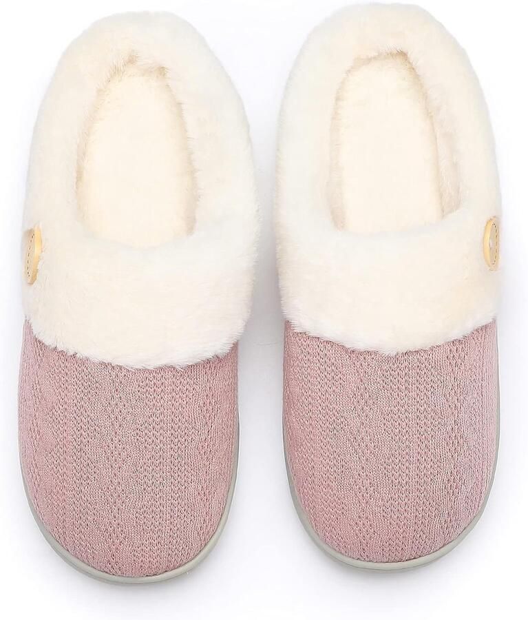 Pantoffels voor dames comfortabel traagschuim pluche slaapkamer imitatiebont gevoerd gebreide warme pantoffels slip-on lichte schoenen binnen en buiten anti-slip rubberen zool