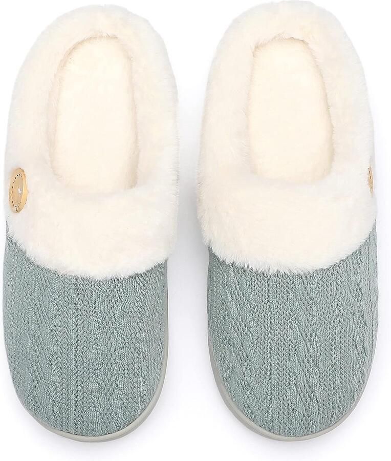 Pantoffels voor dames comfortabel traagschuim pluche slaapkamer imitatiebont gevoerd gebreide warme pantoffels slip-on lichte schoenen binnen en buiten anti-slip rubberen zool