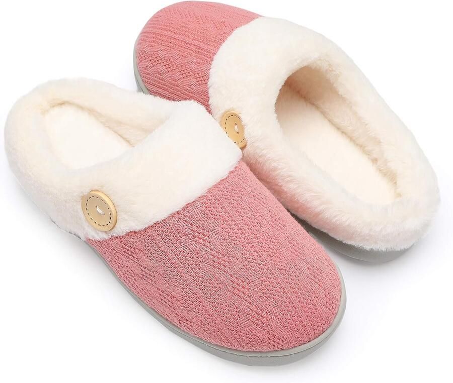 Pantoffels voor dames comfortabel traagschuim pluche slaapkamer imitatiebont gevoerd gebreide warme pantoffels slip-on lichte schoenen binnen en buiten anti-slip rubberen zool