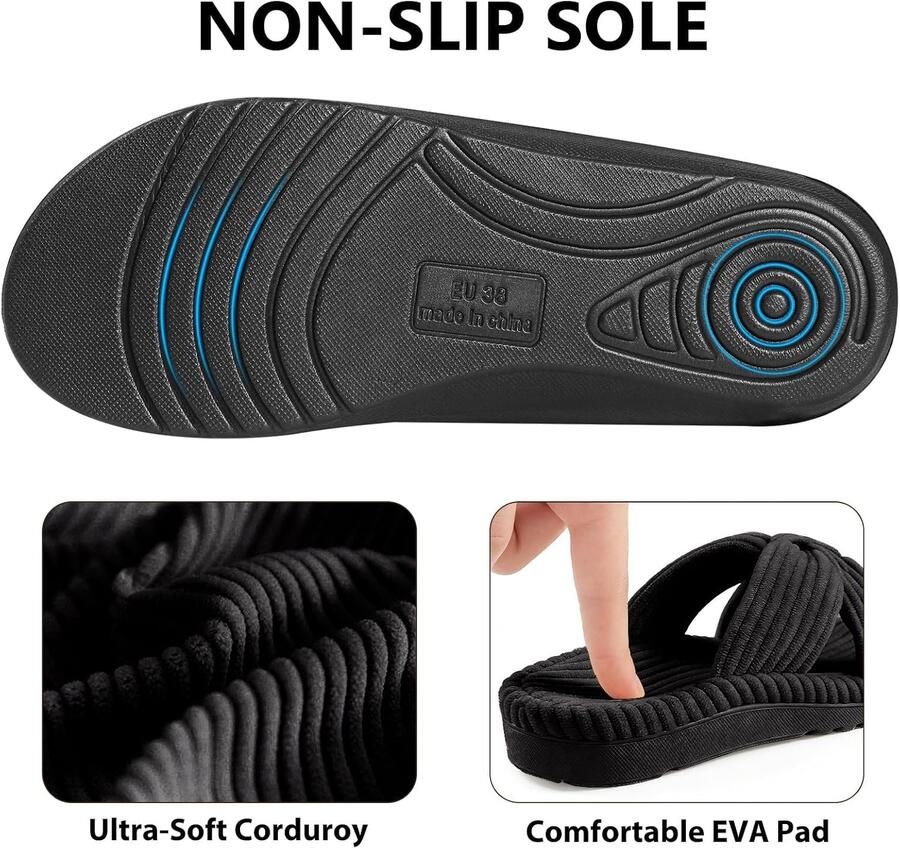 Pantoffels voor dames comfortabele pantoffels met open teen van corduroy met kruisveters voor plantaire fasciitis