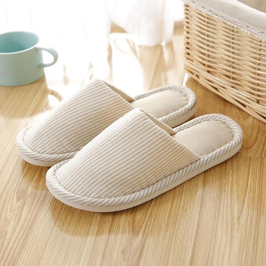 Pantoffels voor en 4 paar pantoffels wasbaar pantoffels antislip winter warme pantoffels linnen