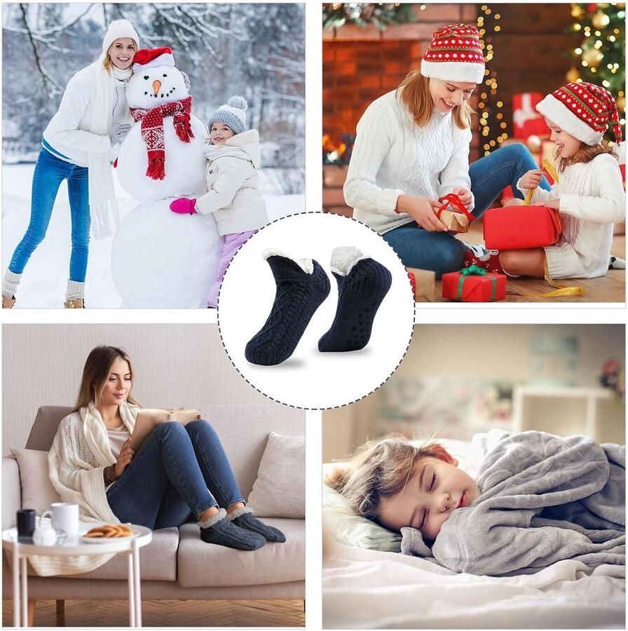 Pantoffels voor en gebreide dikke fleece gevoerde warme antislip slipsokken winter pluizige grip sokken voor vloer bed huis yoga sport