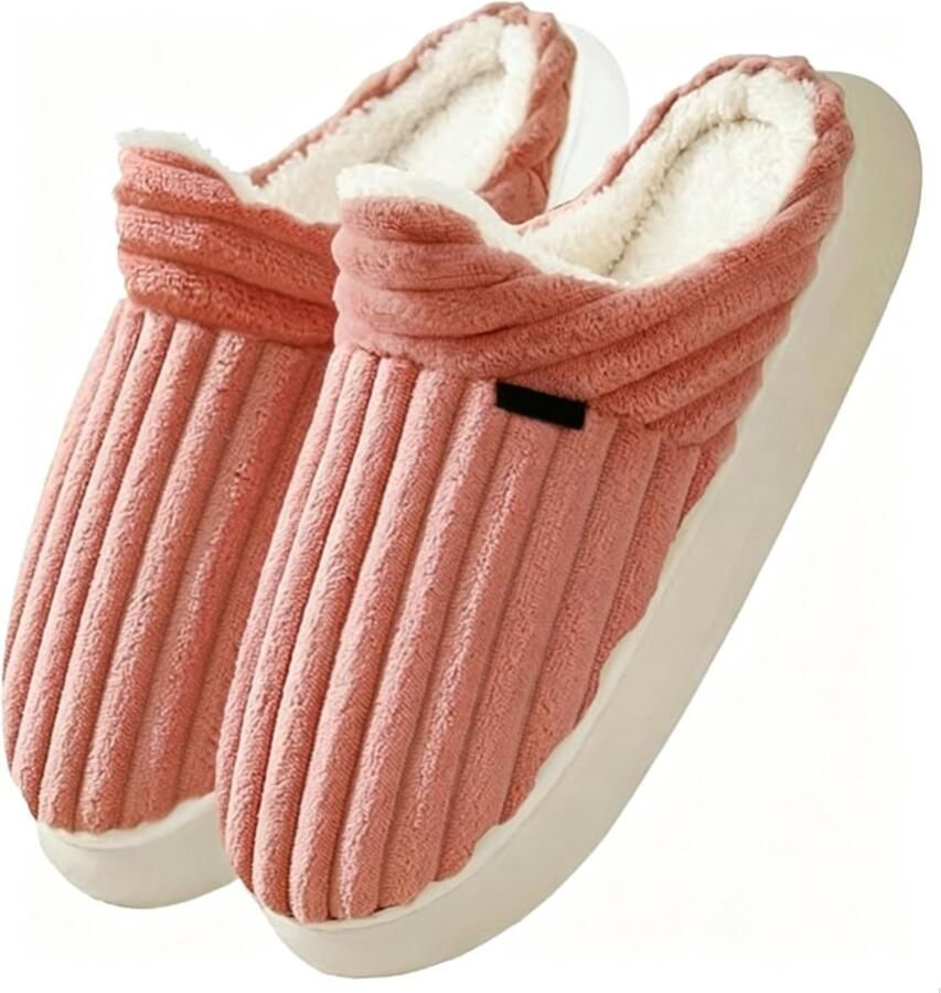 Pantoffels voor en warme winterpantoffels met memory foam corduroy pluche zacht antislip comfortabel voor binnen en buiten roze