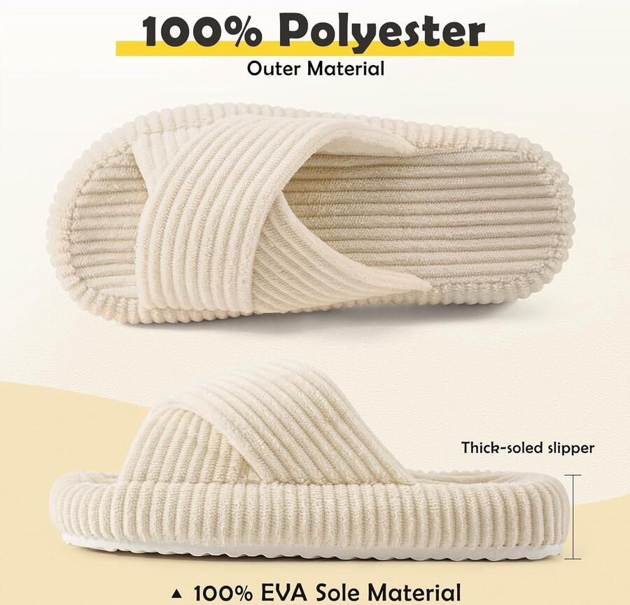 Pantoffels voor dames met open teen antislipzool comfortabel modieus pluche slippers van geribbeld fluweel met traagschuim