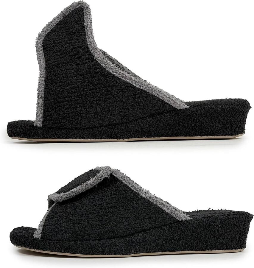 Pantoffels voor dames sleehak met badstof open teen met plaksluiting voor gezwollen voeten sandalen met kurkzool