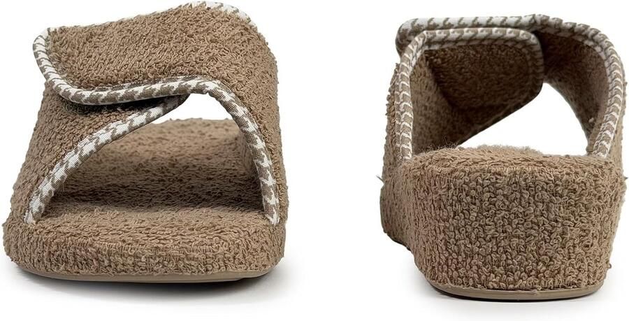 Pantoffels voor dames sleehak met badstof open teen met plaksluiting voor gezwollen voeten sandalen met kurkzool