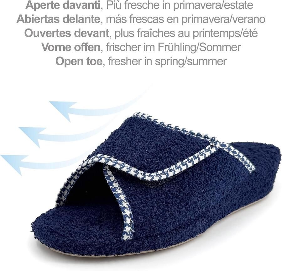Pantoffels voor dames sleehak met badstof open teen met plaksluiting voor gezwollen voeten sandalen met kurkzool
