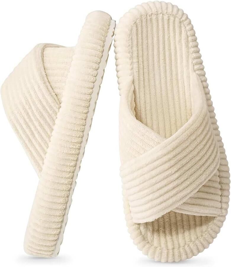 Pantoffels voor dames traagschuim open teen pantoffels huispantoffels antislipzool crossbands slaapkamer badslippers