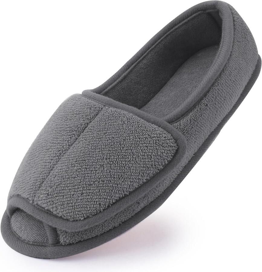 Pantoffels voor dames van traagschuim comfortabel ademend open teen pluche warm huispantoffels voor binnen en buiten Grijs