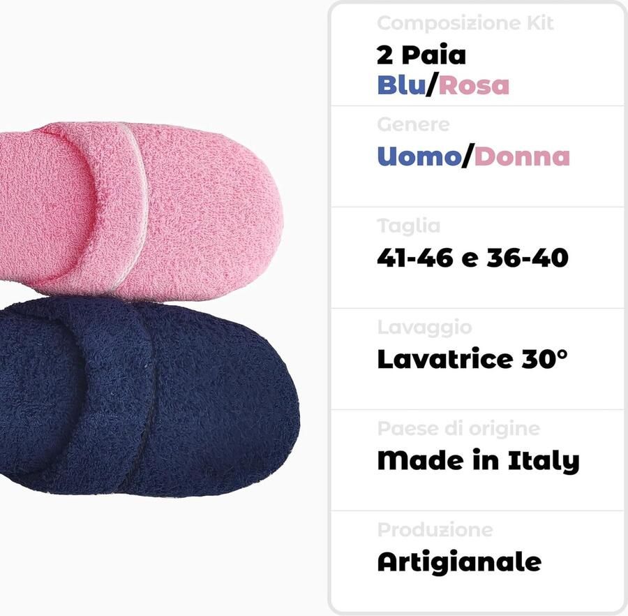 Pantoffels voor heren badstof wasbaar gastenslippers Made in Italy eenheids