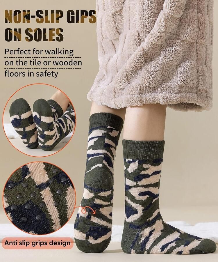 Pantoffels voor heren met antislip grijpers thermische donzige warme sherpa-voering dikke indoor-kerstsokken