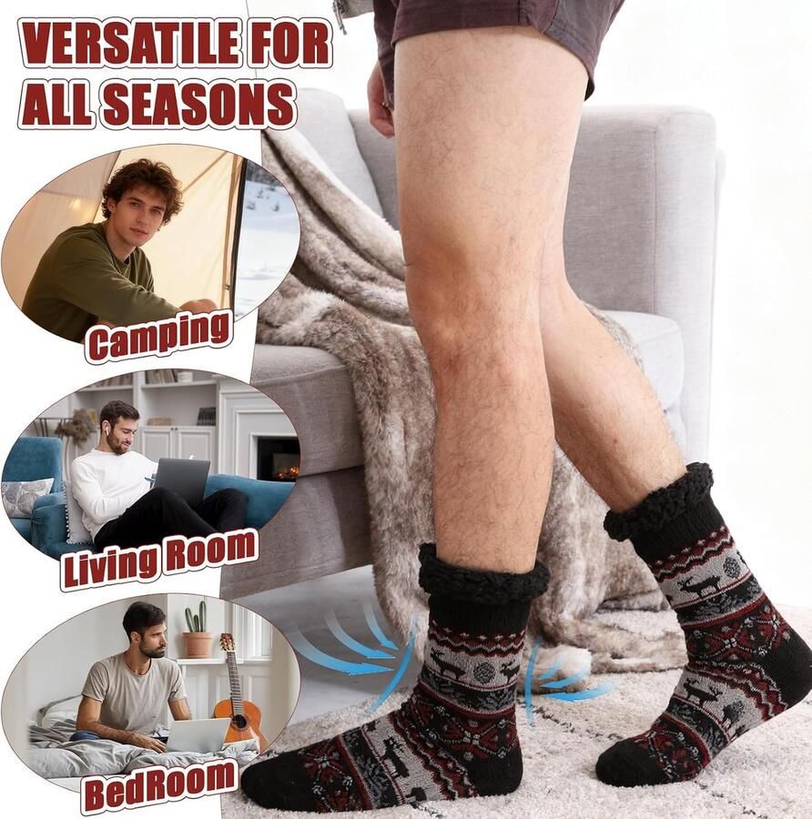 Pantoffels voor heren met antislip grippers antislip thermische donzige winter warme sherpa-voering sokken voor heren en jongeren