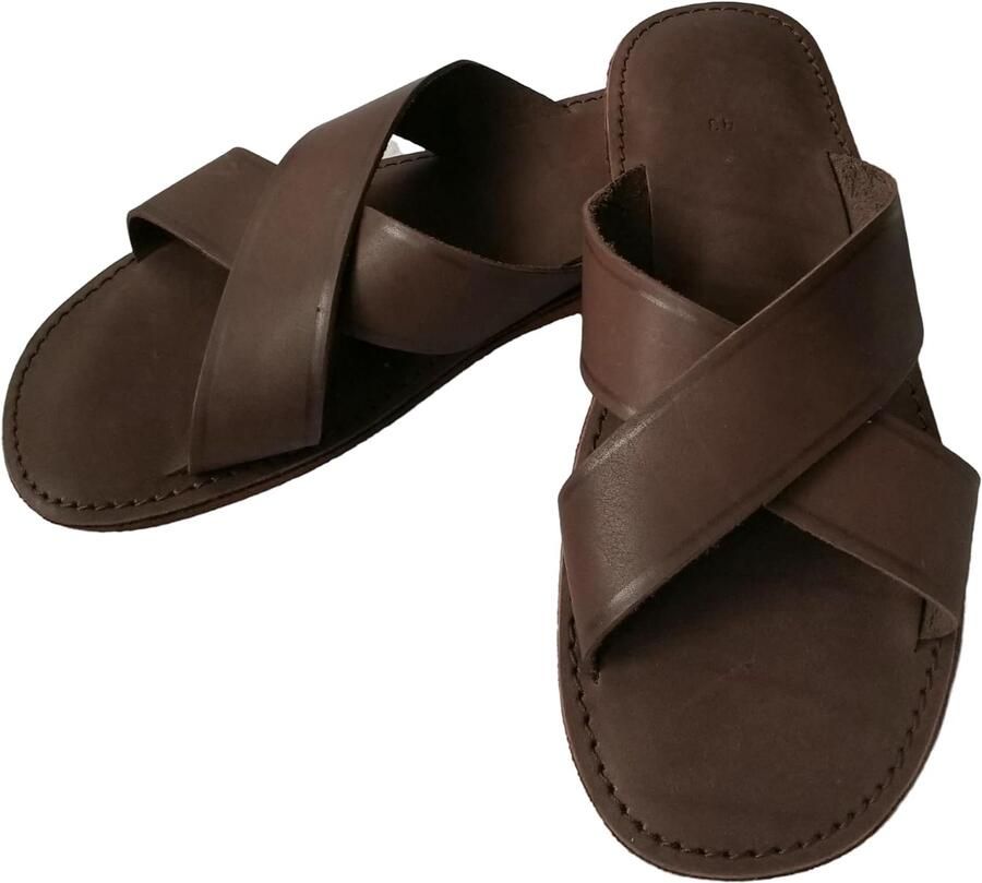 Pantoffels voor heren pantoffels heren leer gekruist met lederen binnenzool open tenen voor zomer huisschoenen muildieren mannen