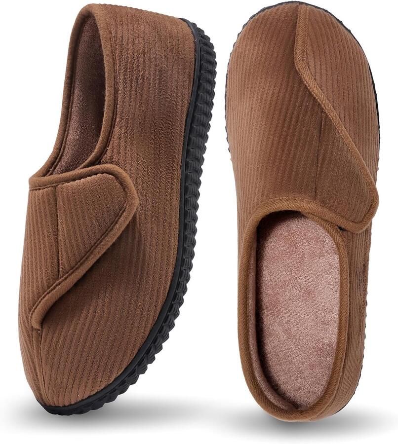 Pantoffels voor heren ultralicht comfortabel antislip warm katoenen pluche met inlegzool van traagschuim verstelbare diabetici-pantoffels voor artritis oedeem voeten slippers