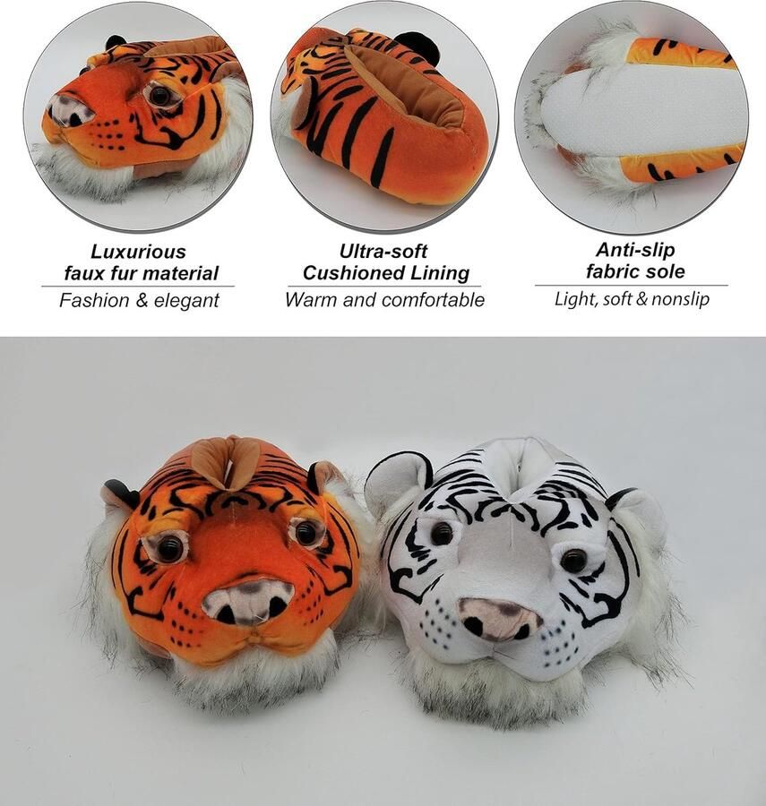 Indoor Fuzzy Novelty Dierenpantoffels voor nen Pluche Zachte Gezellige Warme Pantoffels (45 48 Tijger)