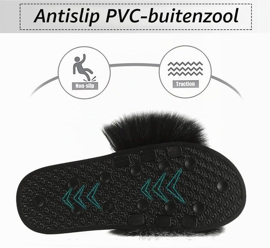 Pantoffels Zwart 40 41 EU Pluizige Pluche Sloffen Voor Dames