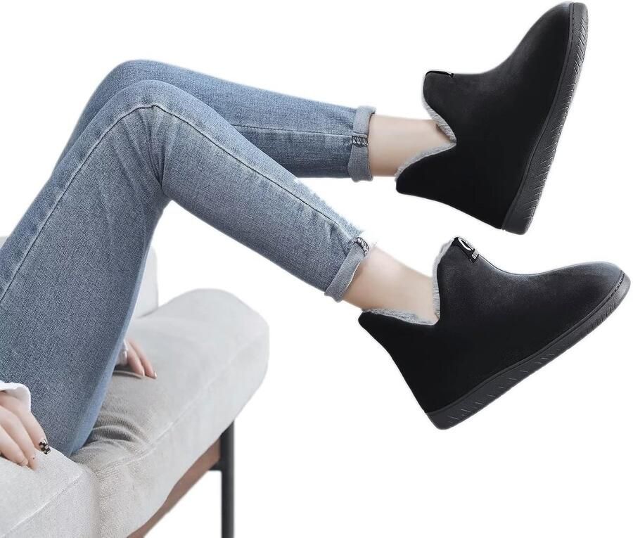 Pantoffels Zwart 46 47 EU Pluche Gevoerde Huisschoenen Voor en