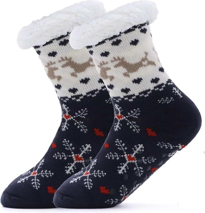 Pantoffelsokken voor dames met antislip handgrepen fleece gevoerde thermische gezellige wintersokken warme gebreide bedsokken voor