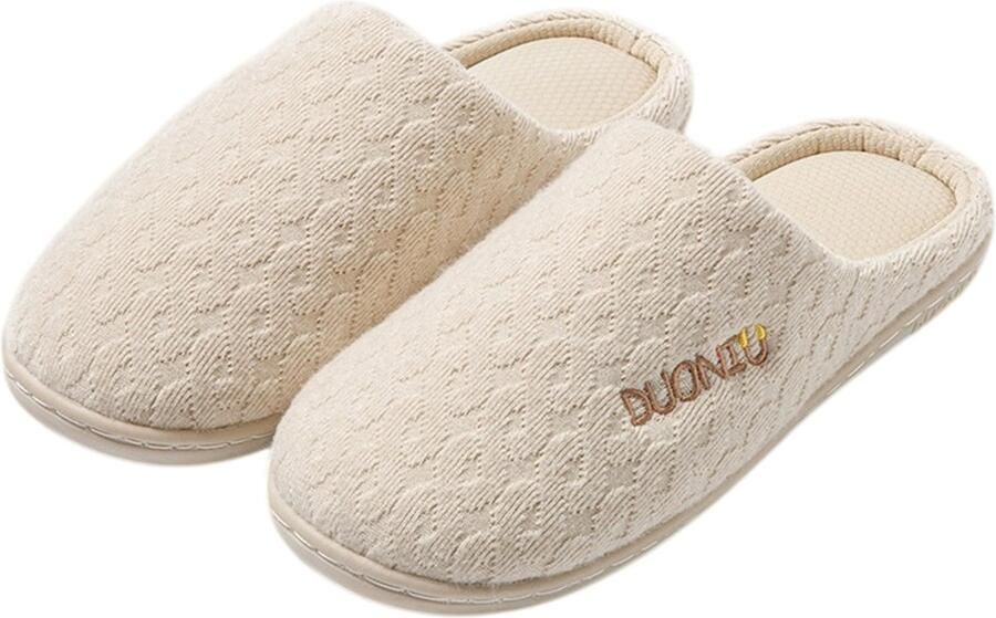 Pantoffels—Unisex instapmodel—Geluidsarme zolen—Materiaal van een katoen-linnenmix—Zacht en comfortabel—Ideaal cadeau—Pluche gevoerde pantoffels met zachte-antislipzolen— Khaki
