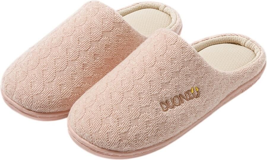 Pantoffels—Unisex instapmodel—Geluidsarme zolen—Materiaal van een katoen-linnenmix—Zacht en comfortabel—Ideaal cadeau—Pluche gevoerde pantoffels met zachte-antislipzolen— Roze