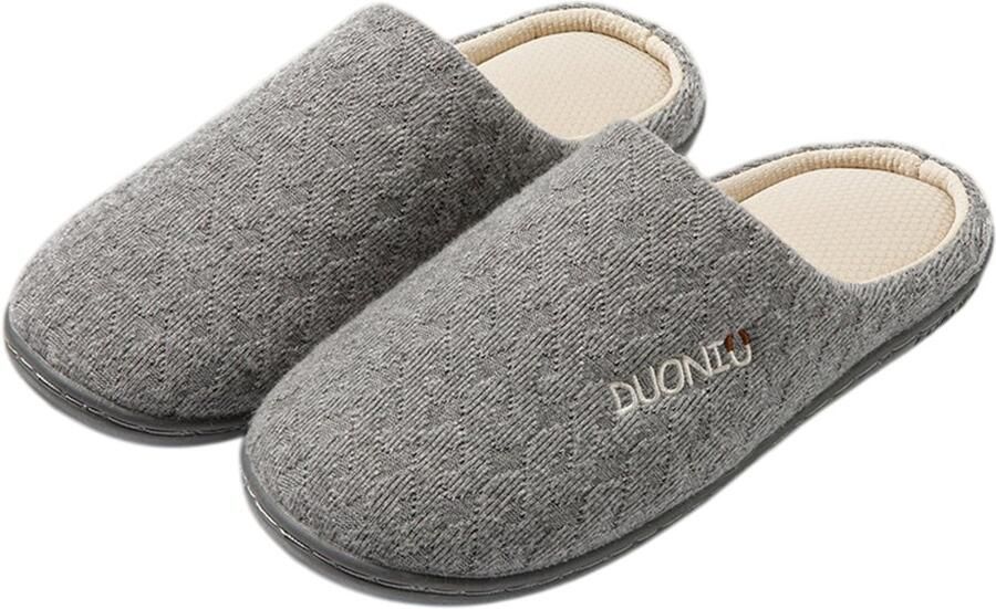 Pantoffels—Unisex instapmodel—Geluidsarme zolen—Materiaal van een katoen-linnenmix—Zacht en comfortabel—Ideaal cadeau—Pluche gevoerde pantoffels met zachte-antislipzolen— Grijs