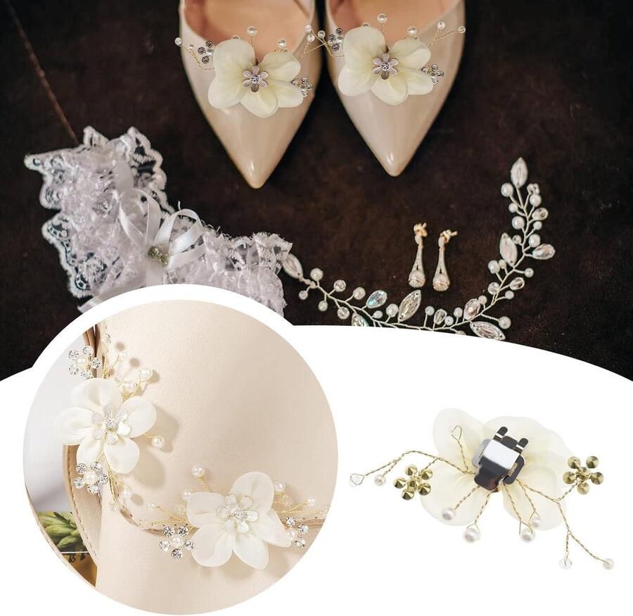 Parel Schoen Clips Bruids Schoen Gespen Strass Bruids Schoen Charms Bloemen Schoen Decoratie Accessoires Vrouwen Hoge Hakken Flats Parel Stras Schoenaccessoires Schoenversieringen voor Dames