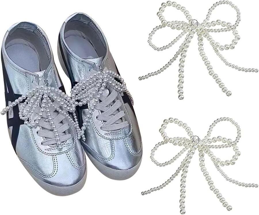 Parelstrikken voor decoratie van sneakers en meer set van 2 wit met kunstparels