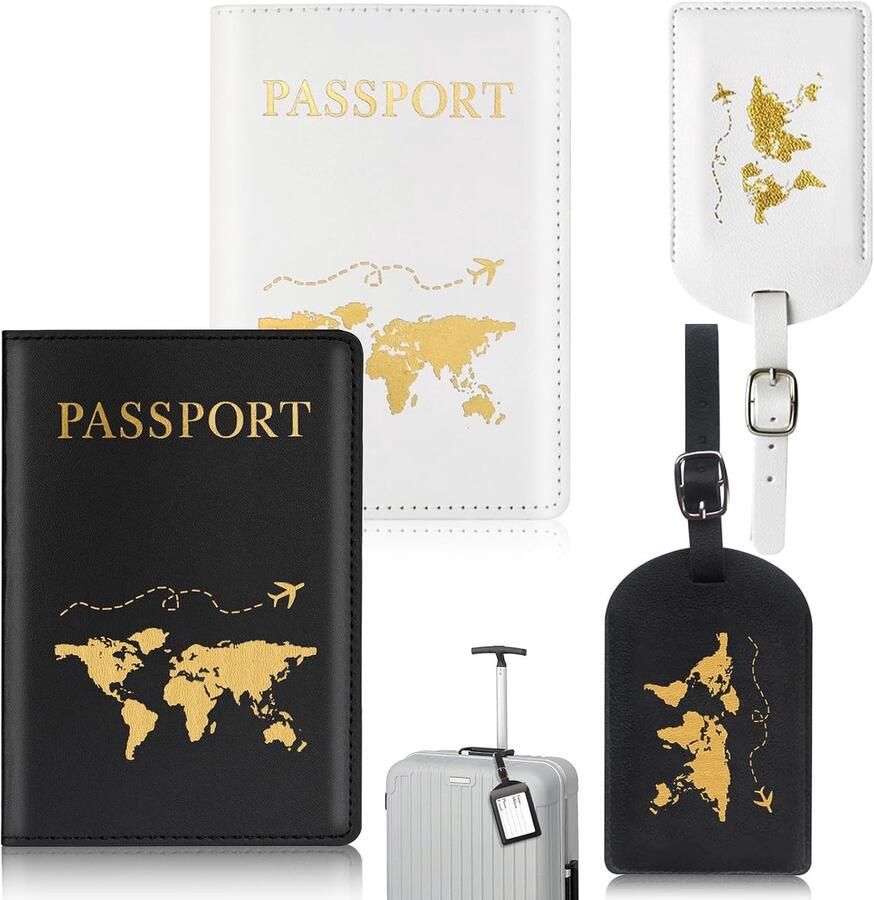 Paspoort Organizer en Hoes Set Gepersonaliseerde Etui Case Beschermhoezen in Leer Met Kofferhanger Set van