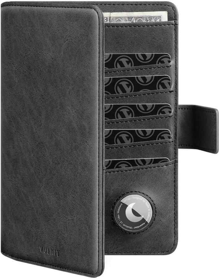 Paspoort Portemonnee Compatibel met Airtag Houder RFID Blokkerende Bifold Travel Kaarthouder Donkergrijs Minimalistisch