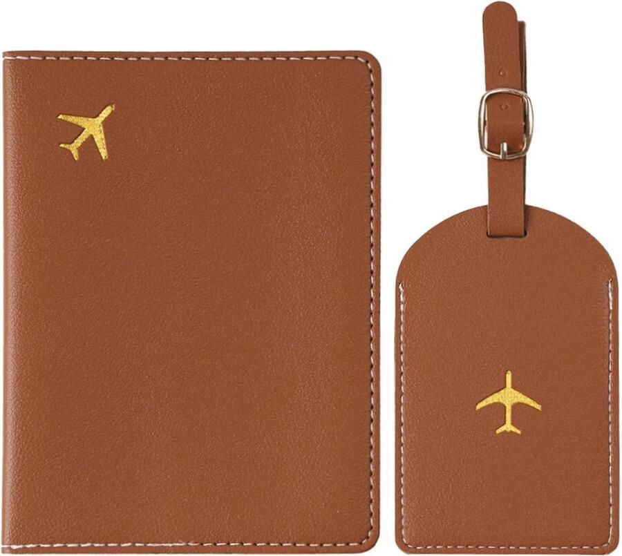 Paspoorthoes en kofferlabelset paspoorthoes kunstleer paspoorthoes paspoort-organizer voor en vakantie accessoires reisbenodigdheden bruin Eén maat Modern