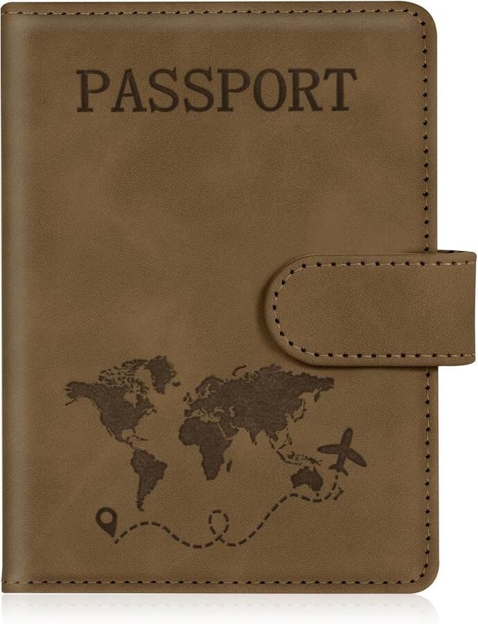 Paspoorthoes Paspoort Organizer met RFID-bescherming PU-leer voor Paspoort Tickets Instapkaarten Creditcards en Visitekaartjes Bruin