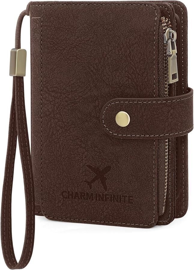 Paspoorthoes PU-leer organizer met RFID-blokkering paspoorthoes familie paspoort tas reisportemonnee reisorganizer koffie 14.5x10.5x Modern