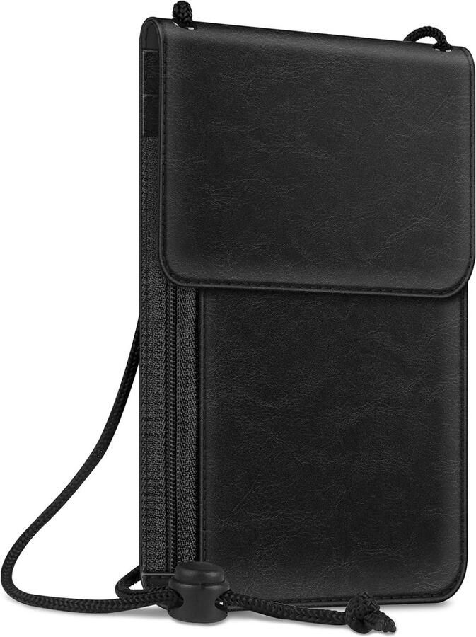 Paspoorthouder-etui [RFID-blokkering] Premium PU-lederen reisportemonnee reistas voor en
