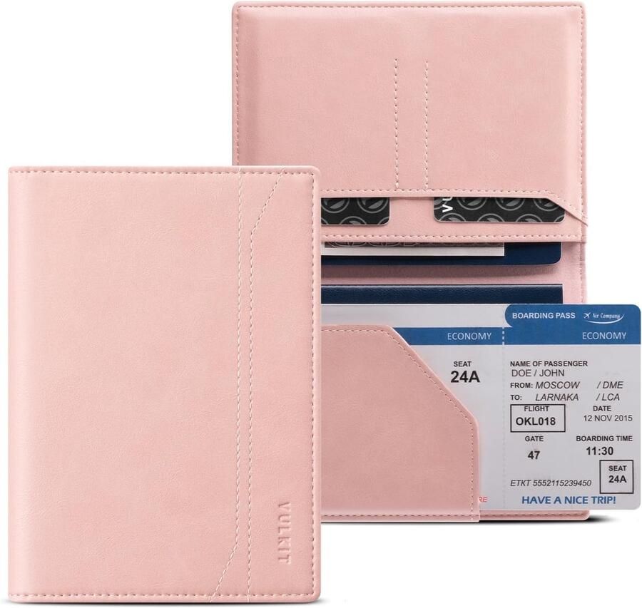 Paspoorthouder voor reizen RFID-blokkerende paspoorthoes slanke reisportemonnee voor nen en Dusty Roze Compact Minimalistisch